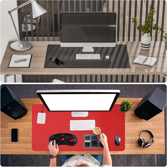 Patikil Non-Slip Waterproof PU Leather Desk Pad, 35x17in, Dual Sided for Office/Home, Red