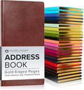Gallery Leather Small Address Book with Alphabetical Tabs up to 403 Records, Leather Notebook Hardcover, Telephone and Address Books - 6x3.25, Pocket Address, Acadia Tan