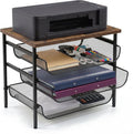 4-Tier Printer Stand for Desk with Storage Drawer Wooden Top Printer Shelf Metal Desktop Organizer Paper Organizer Printer Table for Home Office Accessories Black