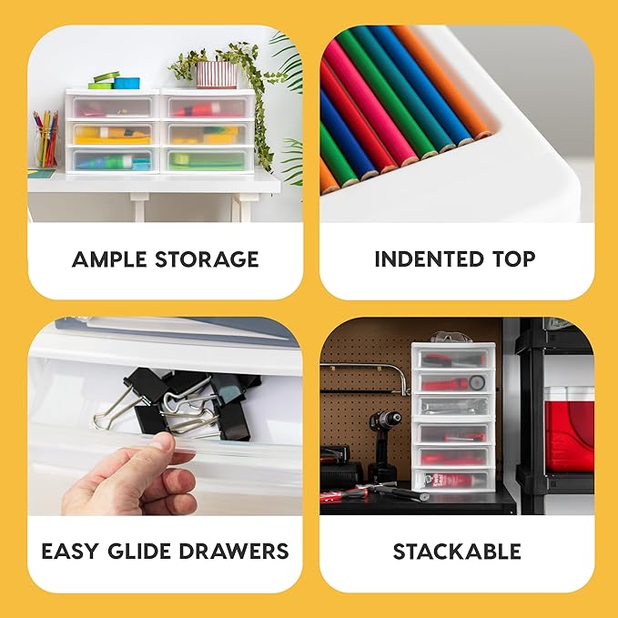 IRIS USA 3-Drawer Medium Stacking Desktop Organizer, White | Organize office supplies, stationery, makeup, craft materials and everyday essentials for neat desktop storage