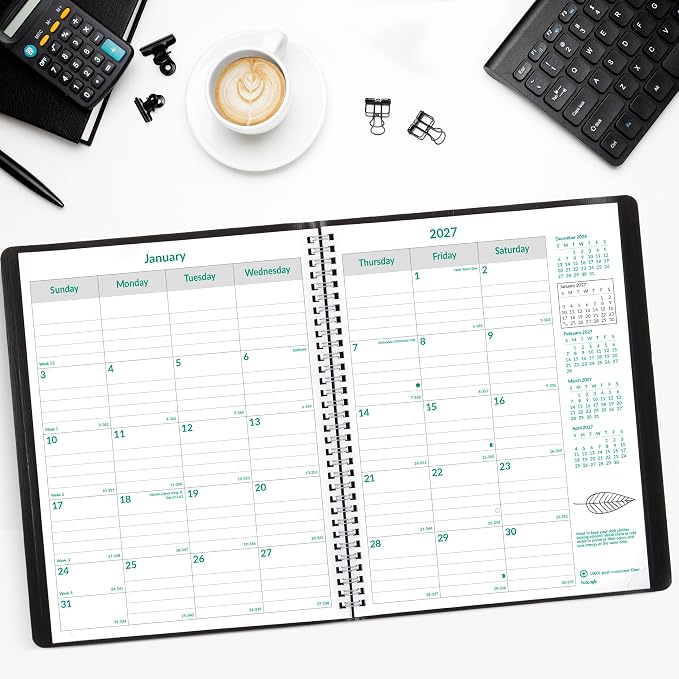 Brownline® 2027 EcoLogix® Monthly Planner, 14 Months, December 2026 to January 2028, Twin-Wire Binding, 11" x 8.5", Black (CB435W.BLK)