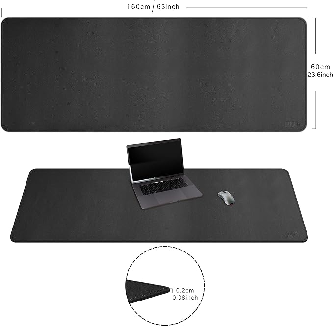 Cacoy 63"x24" Leather Desk Mat, Office Desk Blotter, Large Mouse Pad, Black | Leather Desk Pad Protector Multifunctional Non-Slip Extended Computer Mat Waterproof Writing Mat Stitched Edges Easy to Clean