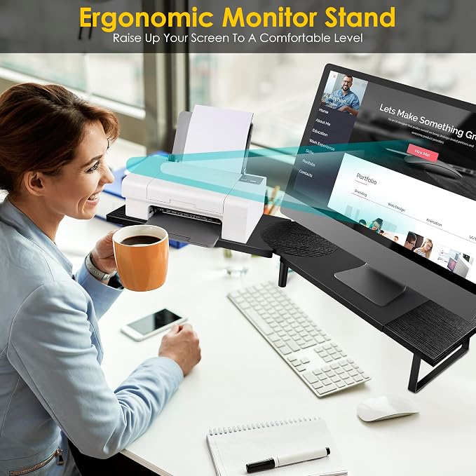 Across-Star Dual-Monitor Stand for Desk - Large Adjustable Length and Angle Riser for 2 Monitors, Double Computer Desktop Organizer, Shelf for TV, Laptop, Printer