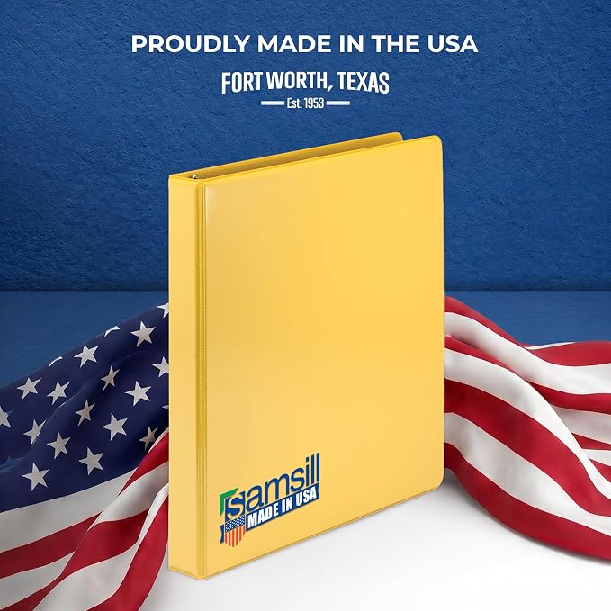 Samsill Economy 3 Ring Presentation View Binder, 1 Inch Round Ring, Yellow – Holds 200Sheets, Customizable Clear View Cover(18531)