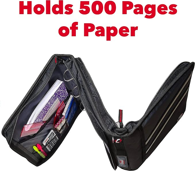 Case-it Zipper Binder | Dual 1.5" D-Rings | 500-Sheet | Z-176 Jet Black | Z Shape, Two Binders in One, Double-Sided, Multiple Pockets, Shoulder Strap, 6-Pack, School & Office