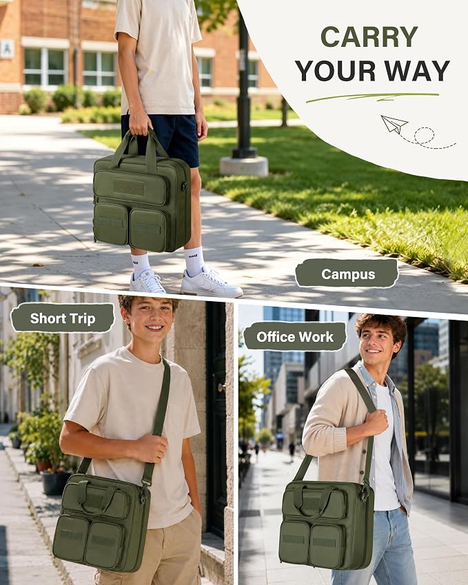Fasrom Tactical 3 Ring Zipper Binder, 2 Inch Binder Organzier Bag for Men | 2-Inch O-Ring, Holds 500 Sheets, Fits 13-Inch Laptop, 3 Exterior Pockets, Shoulder Strap for Work & Office, Olive Green
