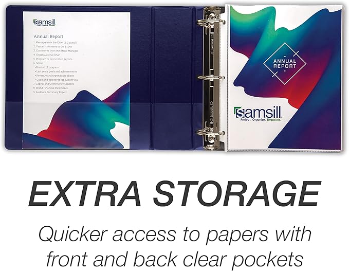 Samsill Durable 3 inch 3 Ring Binder, D Ring Binder, 100% Recycled Chipboard, Blue, 4 Pack