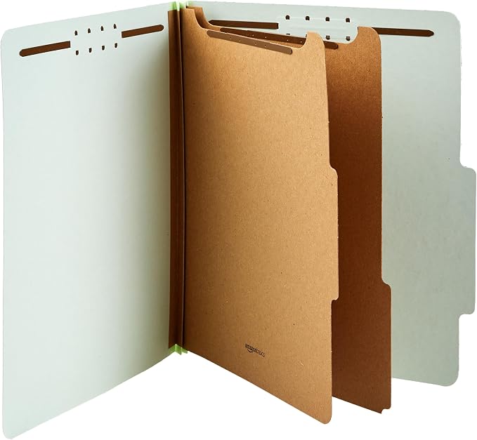 Amazon Basics Sturdy Pressboard Classification File Folders with Fasteners, Dividers, 2" Expansion for Documents Organization, 11.97 x 10.55 inch, Green, 20-Pack