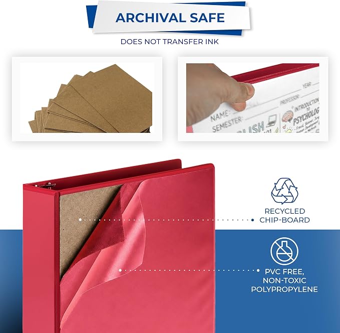 Samsill 2 Inch 3 Ring Binders, Economy Round Ring, Clear View Cover, 425 Sheet Capacity - for School, Home, Office - Red, 4 Pack