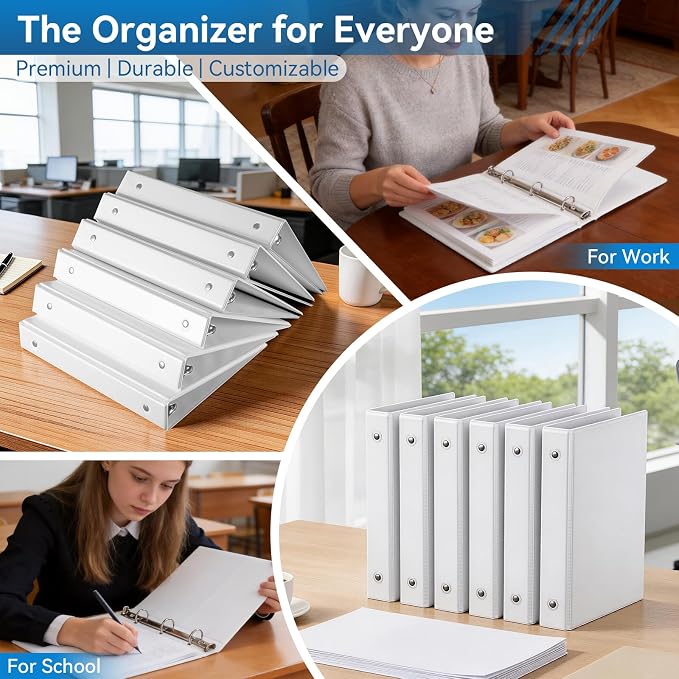SUIN Mini 3 Ring Binder A5 Size 5.5"x8.5", 1" Round Ring 200 Sheet Capacity, Bulk 6 Pack White Binders for School Office