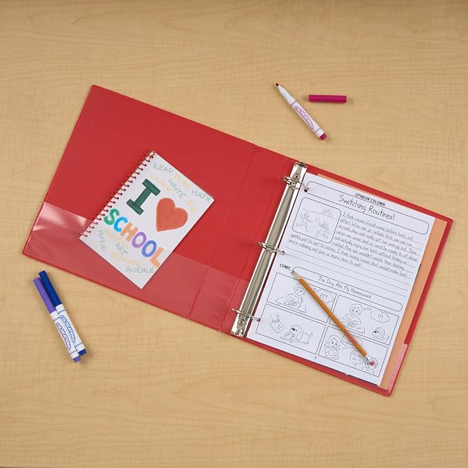 12 Pack Red 3-Ring Binders, 1.5", Slant D-Ring, Durable, EPI Premium, Heavy Duty, Holds 375 Sheets, Clear View Presentation, Non-Stick, 2 Inside Pockets, Organizer for School, Home Office
