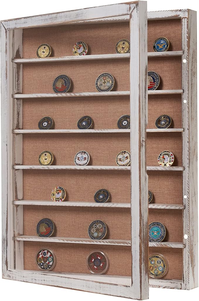 18x24 Shadow Box with Shelves and Magnetic Door, Oversized Shadow Boxes Display Cases with Detachable Shelves for Coins Medals Bouquet Figures Miniatures-Vintage White | Real Wood; 18x24-Inch Oversized Display; 6 Removable Shelves; Magnetic Door; Wall-...