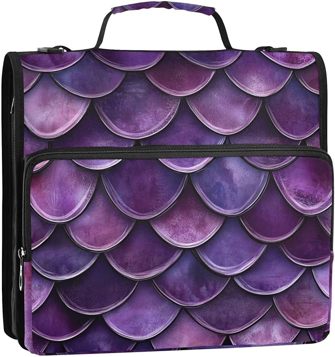 ALAZA Purple Dragon Scales Zipper Binder 1.5 inch 3 Ring Binder Organizer with Shoulder Strap and Handle for Home Office Work