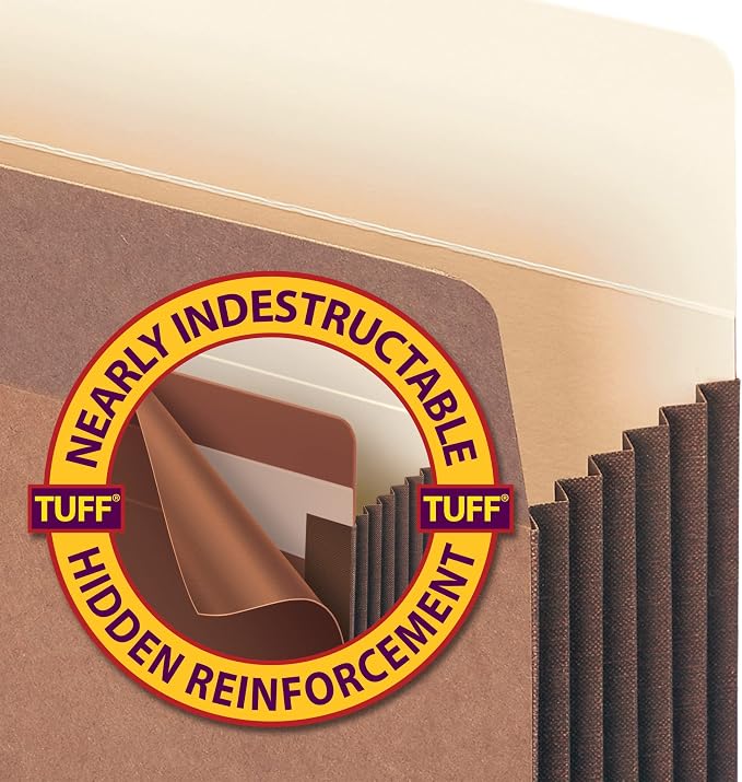 Smead TUFF® File Pocket, Straight-Cut Tab, 7" Expansion, Letter Size, Redrope, 5 per Box (73395)
