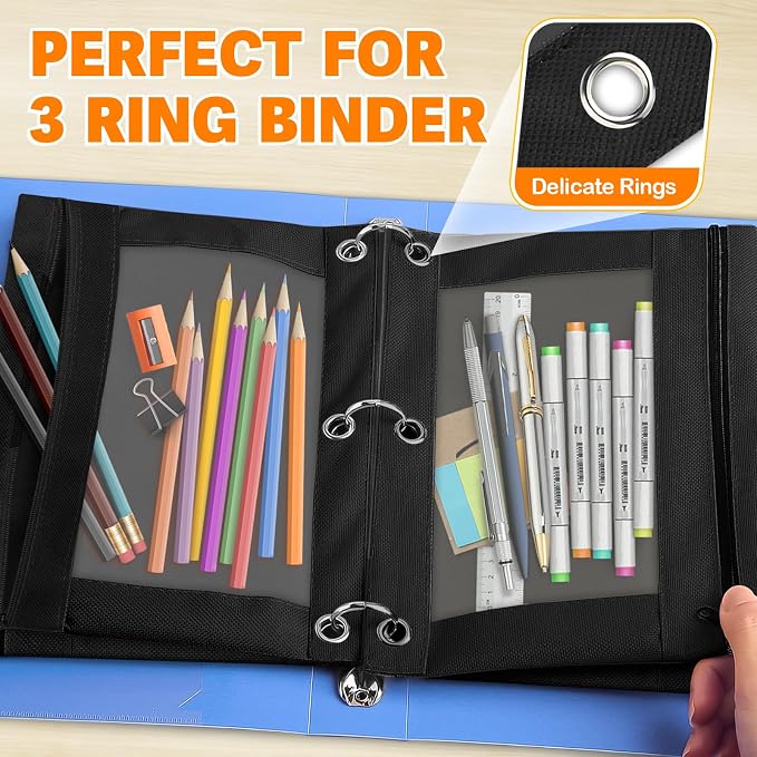 Pencil Pouch for 3 Ring Binder, 100 Packs Zipper Pencil Pouch Bulk (Black) | Pencil Case for Binder with Clear Window, Pencil Pouches Bulk for School Classroom, Teacher Students Supplies Bulk