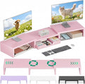 Dual Computer Monitor Stand Riser, Desk Organizer with Drawer, Office Desk Accessories & Workspace Organizers for Home Office Supplies, Pink
