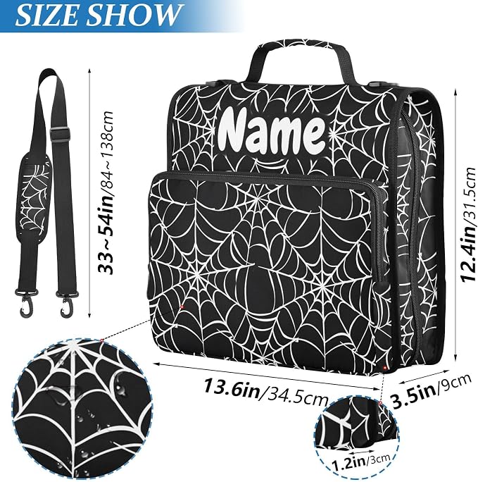 Custom White Black Spider Web Pattern 3 Ring Binder Bag 1.5 inch Personalized Name Binder Organizer 500 Sheet Documents Storage for School Office