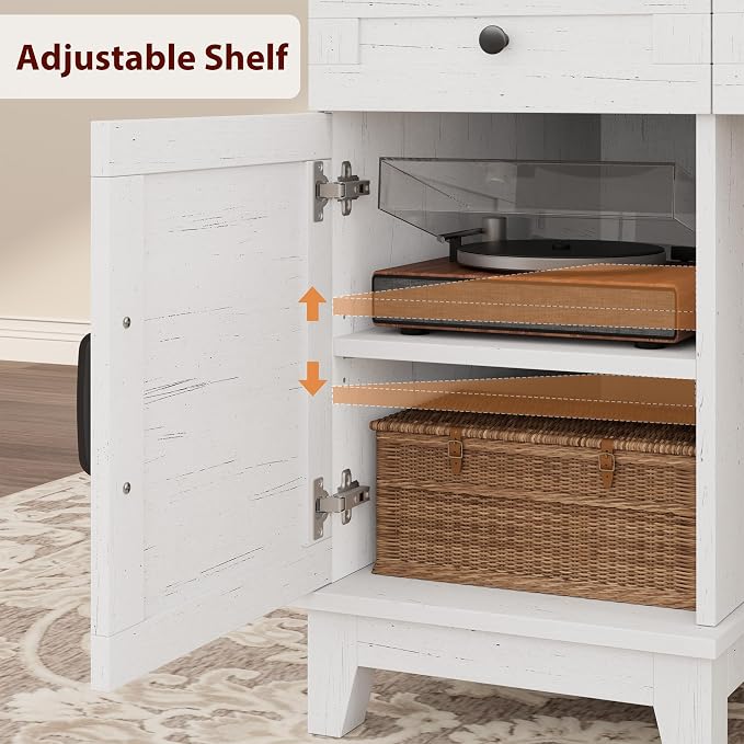 IDEALHOUSE Farmhouse Executive Desk 60 Inch, Wooden Home Office Desk with Adjustable Storage Cabinet, Built-in Charging Port, File Cabinet for Writing & Study, Elegant Workstation, Brownish White