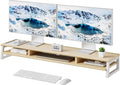 Dual Monitor Stand Riser for Desk, 41.7 Inch Large 2 Tier Computer Monitor Stand for 2 Monitors, Desktop Storage Organizer Shelf with Keyboard Space for Laptop PC Printer, Beige