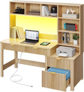 YITAHOME Computer Desk with Hutch and Drawers | 55" Office Desk with Storage Shelves Gaming Desk