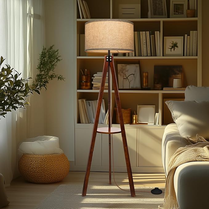 EOEYYOYB Floor Lamps with Shelf, Modern Standing Lamp with 3 Color Temperature Led Bulb, Tall Lamps with Foot Switch for Living Room Bedroom and Office, Juglans Nigra