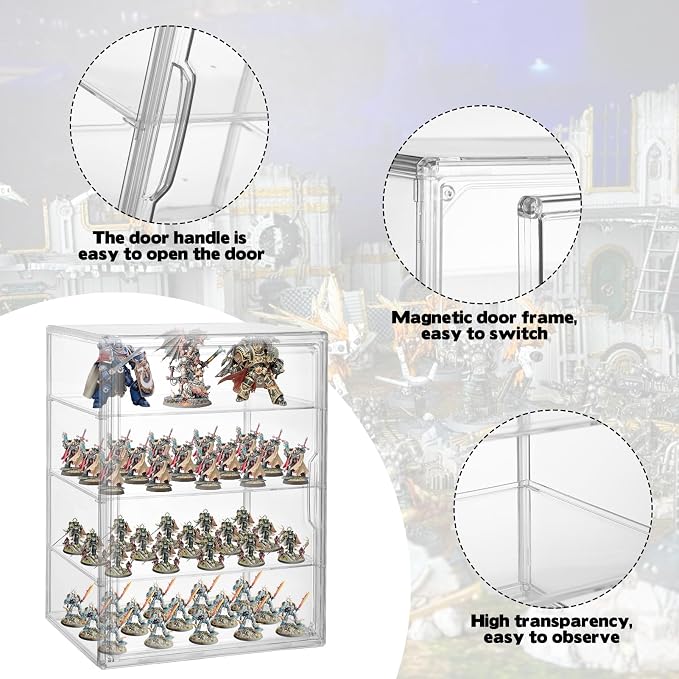 Clear Acrylic Miniature Storage Case Stackable Miniature Carrying Case for Collectibles Transport Action Figure Display case with Magnetic Door for Warhammer 40k Miniatures,Death Guard 40k