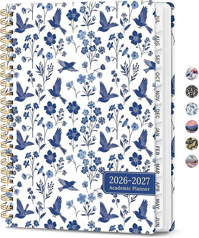 ZOTIA Academic Planner 2026-2027, Monthly & Weekly Jul 2026-Jun 2027 | Porcelain Flight, 6.3" x 8.5" Calendar Planner for Women, Hardcover Pretty Organizer for Women, School Office Home Supplies