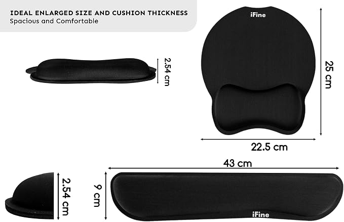 iFine Upgrade Enlarged Superfine Fiber Soft Smooth Memory Foam Ergonomic Mouse Pad & Keyboard Wrist Rest Comfortable for Desktop Laptop Mac Gaming Office School or Home for Stress Free Typing (Black)