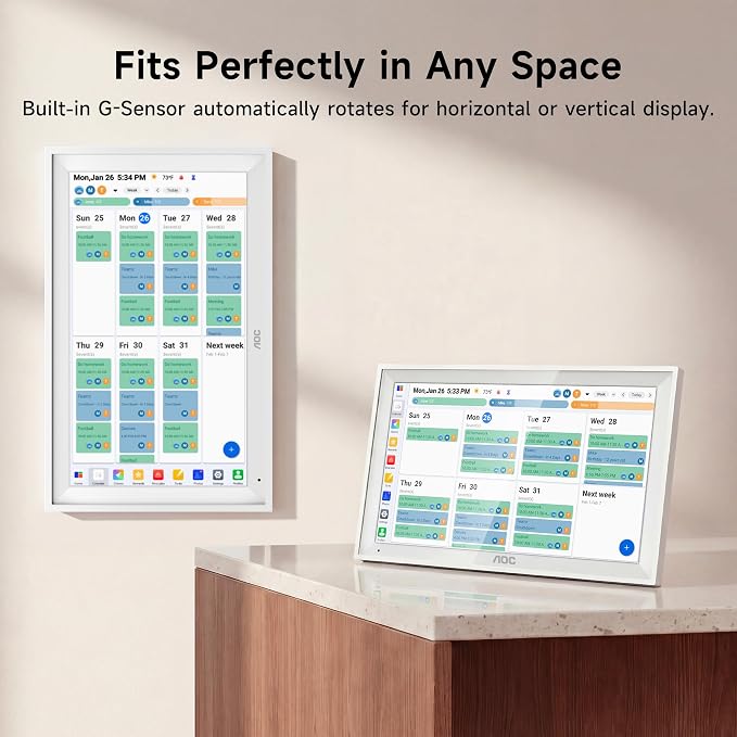 AOC Digital Calendar Wall Touch Screen, 15.6" Smart Electronic Wall Planner