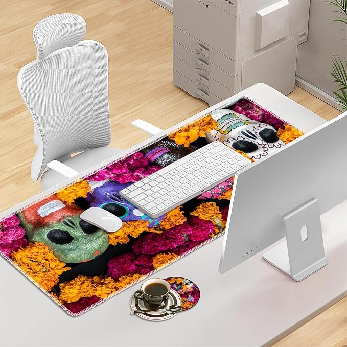 Desk mat Personality Pattern Large Protective Mat, Smooth Surface Soft Mousepad, Waterproof Non-Slip Desk Mat, 31.5x11.8 in Sewn Edge Office/Home Desk Mat, Candy Skull