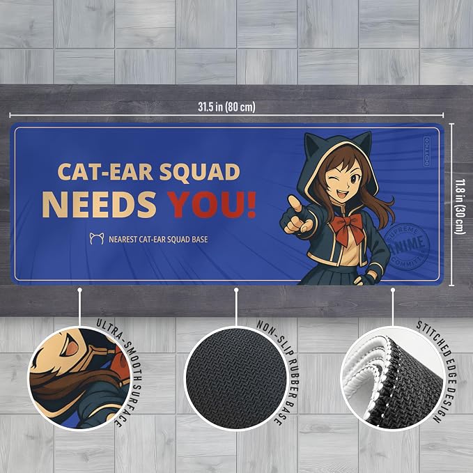 XL Anime Gaming Mouse Pad – Large Japanese Art Desk Mat for Keyboard & Mouse – Non-Slip Water-Resistant Surface, Stitched Edges – 31.5x11.8 in (X-Large Anime)