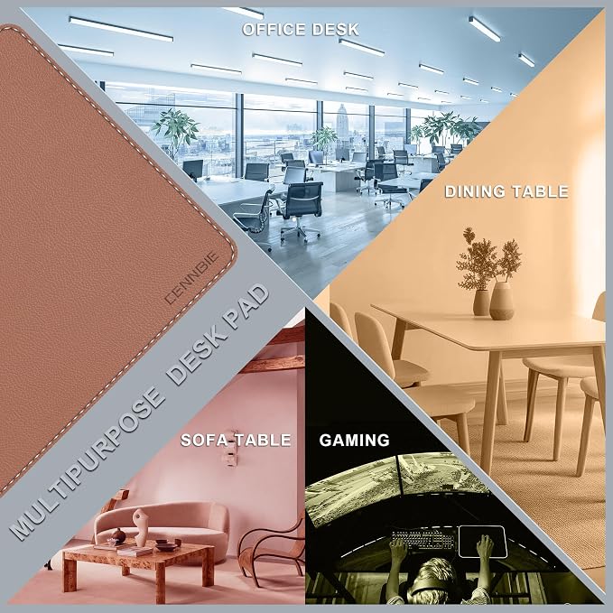 CENNBIE 35.5" x 16" Leather Desk Mat, Computer Mouse Pad for Office(Brown) | Premium Stitched Edges Resist Wear. Waterproof, Non-Slip & Easy To Clean. Protects Desk From Scratches. For Office & Home.