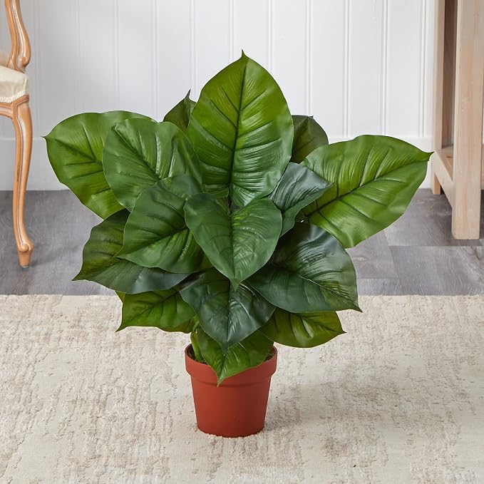 Nearly Natural Artificial Large Leaf Philodendron Real-Touch Room Decor | Eighteen Rich-Green Leaves, Fabulous Tropical Accent, Sturdy 7-Inch Nursery Pot Included, Perfect for Home or Office Display