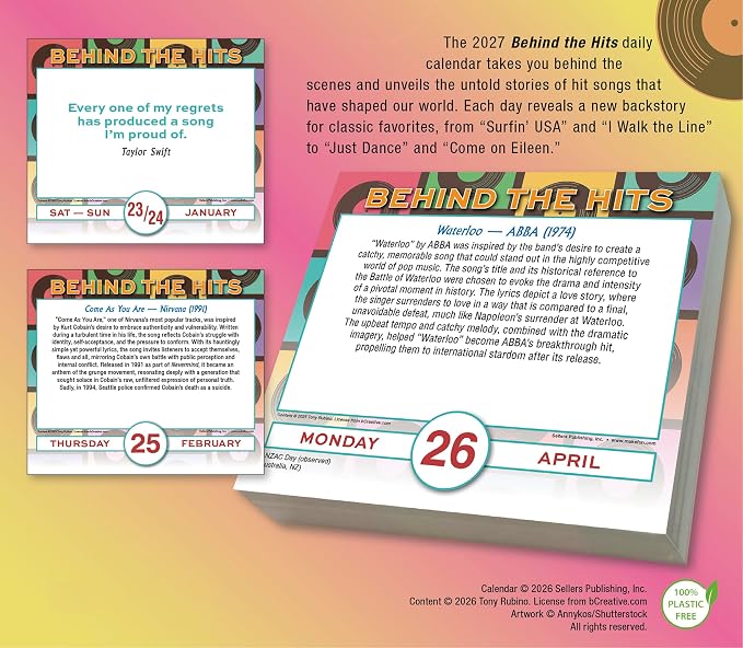 Behind the Hits 2027 Daily Desk Calendar: Boxed Page-a-Day Music Trivia Calendar with Day-to-Day Stories Behind Legendary Songs & Chart-Topping Moments