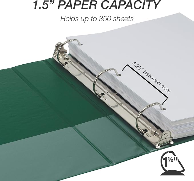 Samsill Durable 1.5 inch 3 Ring Binder, D Ring Binder, 100% Recycled Chipboard, Green, 4 Pack