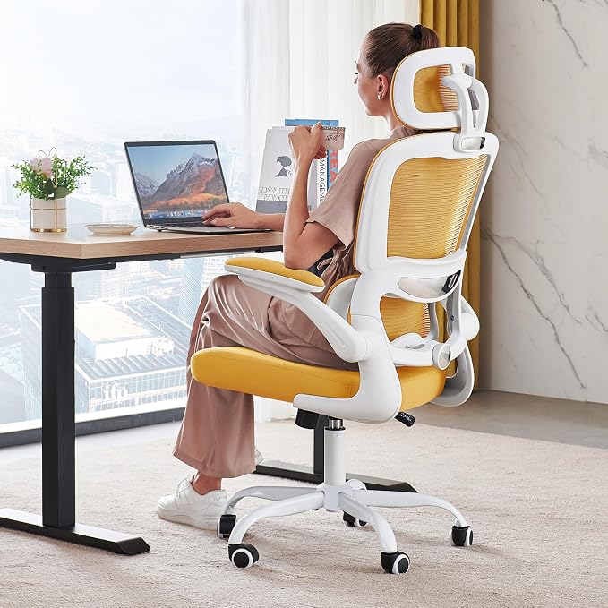 TRALT Office Chair Ergonomic Desk Chair - Gaming Chair with Lumbar Support | 330 LBS Home Office Desk Chairs with Headrest, Reading Chair with Flip-up Armrests, Comfortable Computer Chairs (1, Yellow)