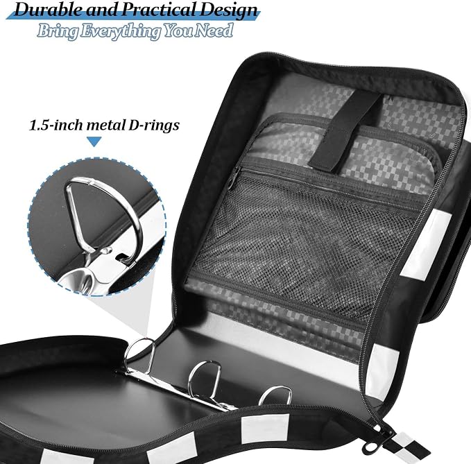 Checkered Flag Binder Bag 3 Ring Zipper with Handle Shoulder Strap | for School Work Office Organizer Storage Case