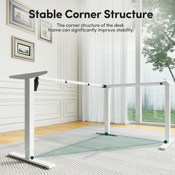 CubiCubi 63x48 Inches L Shaped Standing Desk with 3 Drawers and Monitor Shelf, Height Adjustable Corner Computer Desk with Hooks, Sit Stand Up Ergonomic Home Office Workstation Table, Warm White