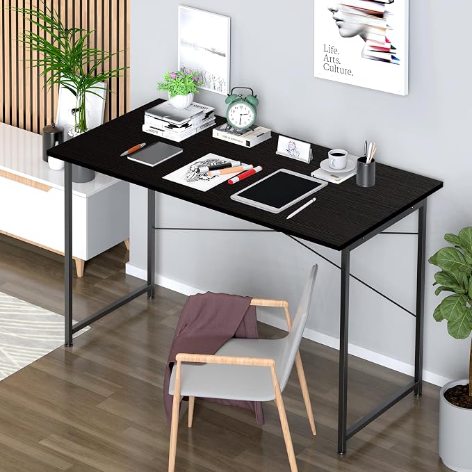 Small Space Writing Desk with Headphone Hooks, Modern Simple Design, Suitable for Study, Home Office and Living Room