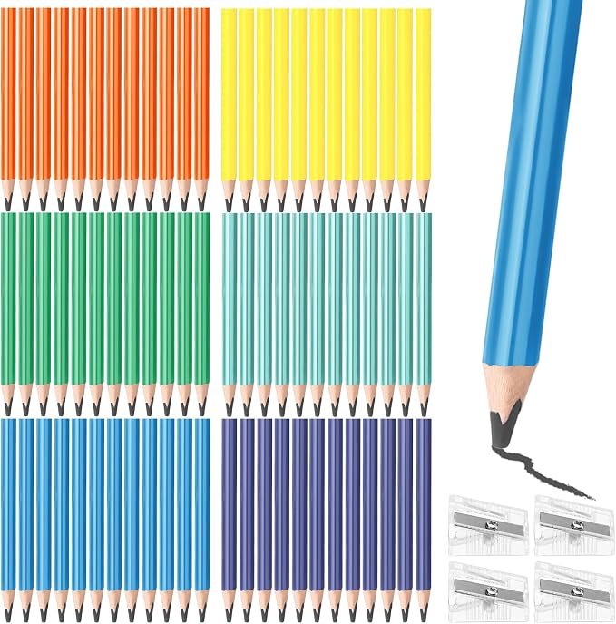 Spakon 96 Pcs Triangle Short Fat Pencils for Kid Bulk Back to School Gift