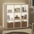 Furinno Cubicle Book Shelf with LED Lights, 9-Cube Bookshelf, Reversible Extra Thick Frame Bookcase, Display Storage Shelves, for Living Room, Bedroom, Home Office, White
