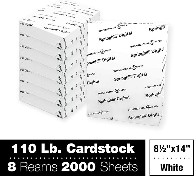 Springhill White 8.5” x 14” Cardstock Paper, 110lb, 199gsm – Premium Heavy Cardstock, Printer Paper with Smooth Finish for Greeting Cards, Flyers, Scrapbooking & More – 015314C, 2000 Sheets (8 Reams)