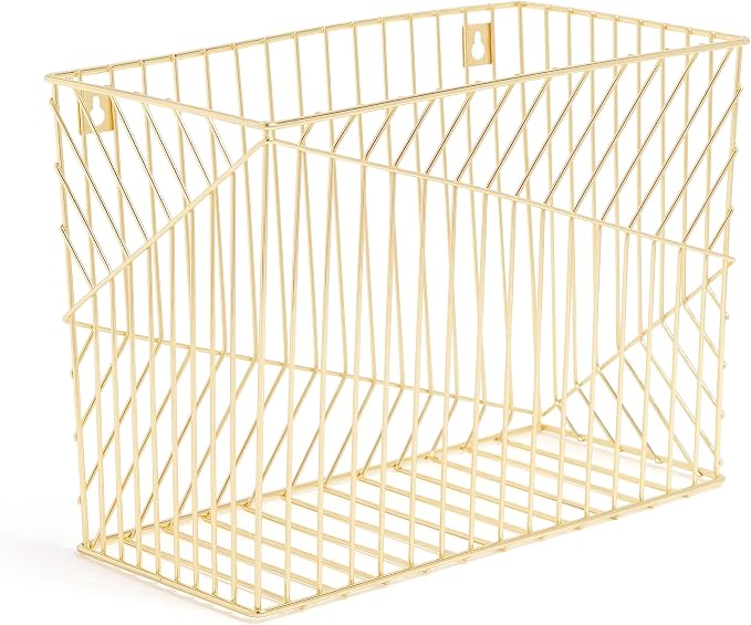U Brands Wire Metal Hanging File Organizer, Letter Size, Gold Finish