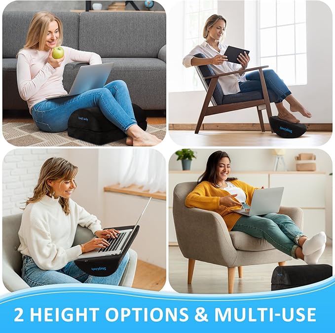 StepLively Foot Rest for Under Desk at Work, Comfortable Foot Stool with 2 Adjustable Heights, Footrest with Washable Cover, for Back & Hip Pain Relief, Suitable for Office, Home and Car (Black)
