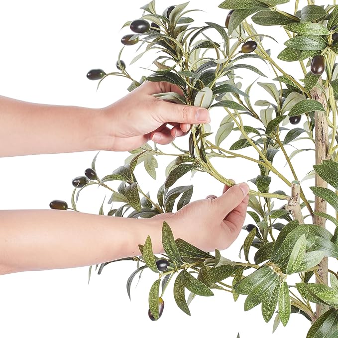 VEVOR Artificial Olive Tree, 5 FT Tall Faux Plant, Secure PE Material & Anti-Tip Tilt Protection Low-Maintenance Plant, Lifelike Green Fake Potted Tree for Home Office Warehouse Decor Indoor Outdoor