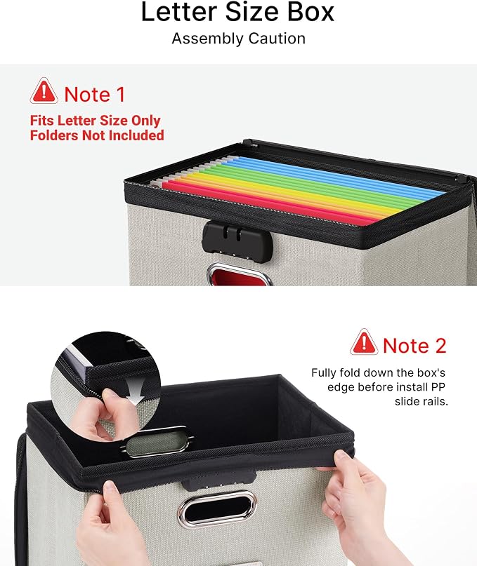 Oterri Lockable File Box Small 2-Pack Hanging Organizer for Letter-Size | Dustproof Lid. 3 Mesh Pockets. Collapsible Scratch-Resistant GRS Linen. Slide Rails. Office, Home, Dorm