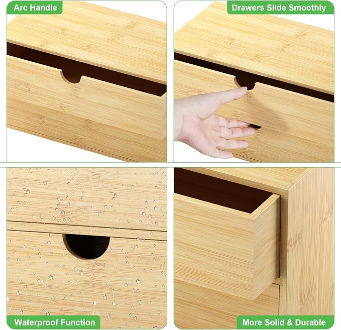 Bamboo Desk Organizer with Drawers, Desktop Storage Box for Office Supplies | 2 Drawers Desktop organizer, No Assembly Required, Natural Wood Wooden Desktop Drawers for Bills, Cosmetics, Seals, Paper