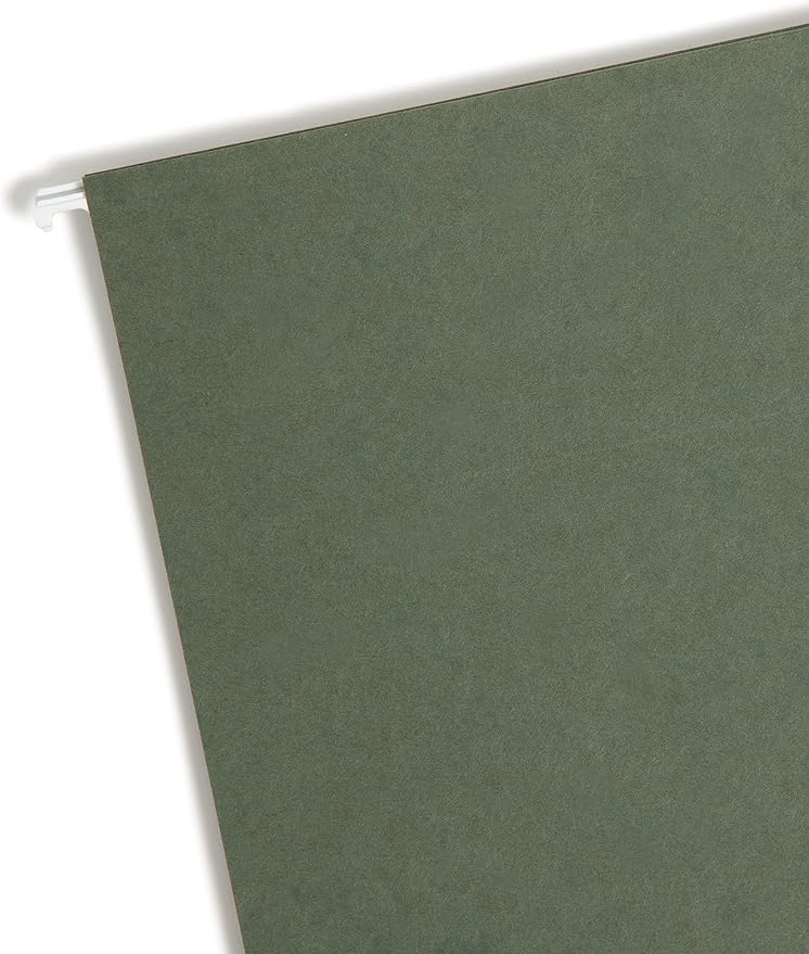 Smead Hanging File Folder with Tab, 1/3-Cut Adjustable Tab, Legal Size, Standard Green, 25 per Box (1-Inch Expansion, Legal)