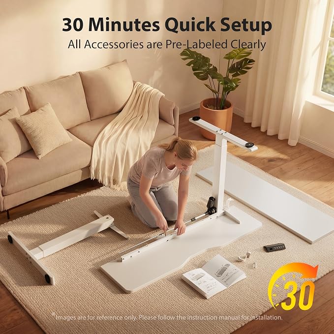 Cubiker Standing Desk, 63x28 Inches Sit Stand Home Office Desk, Electric Stand up Desk, Adjustable Desk with Splice Board, White Frame/White Top