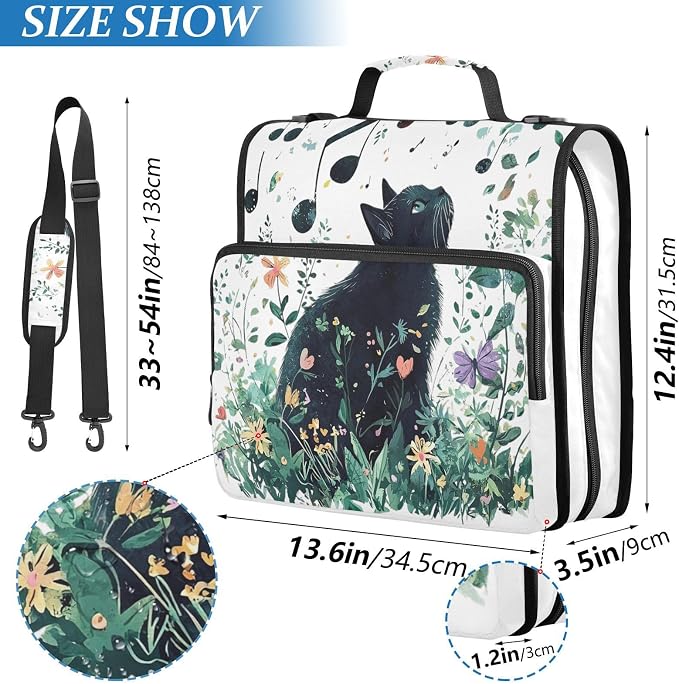 Personalized Cute Cat 3 D-Ring Binder Bag Zipper Organizer | Multi-Pocket with Handle and Detachable Shoulder Strap Holds 500 Sheets for School Office Supplies